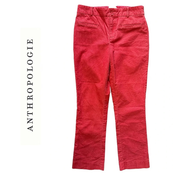 The essential collection by Anthropologie Corduroy Pant Crop Ankle Red Pant Sz 2 - Picture 2 of 6